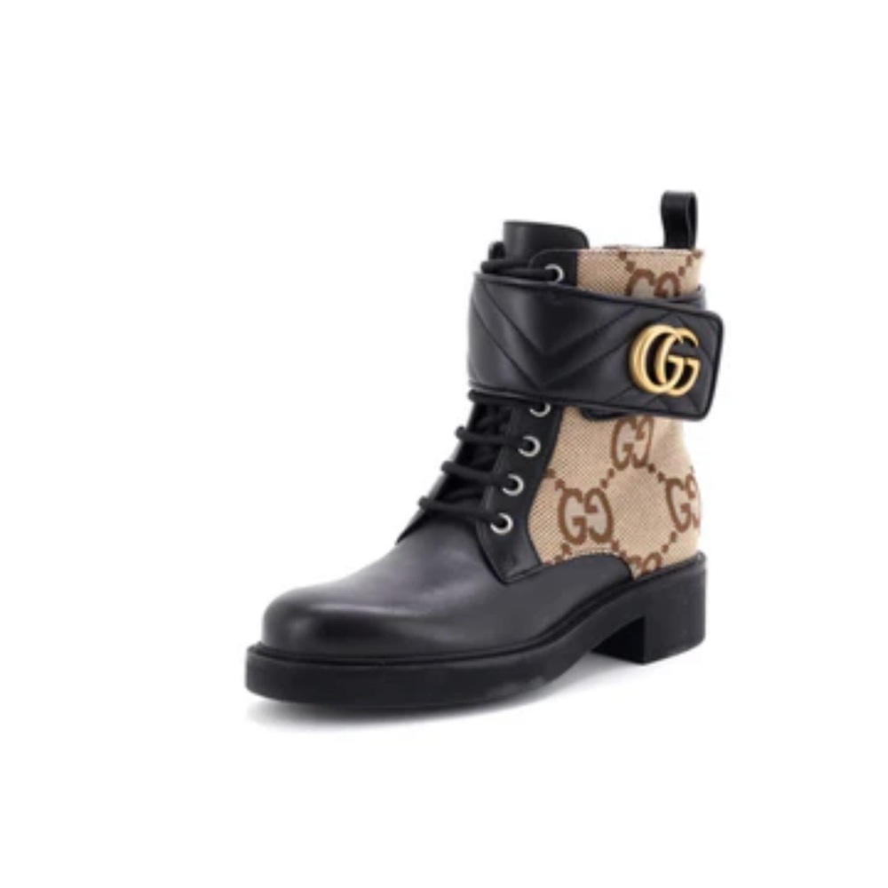 Gucci Women's Black and Brown Combat Boots